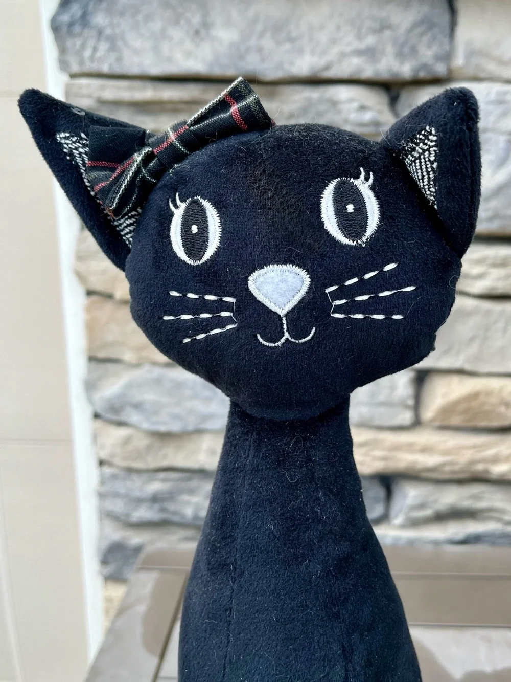 Black Cat on Orange Pumpkin Jack-o’-lantern Plush Halloween Display 17in